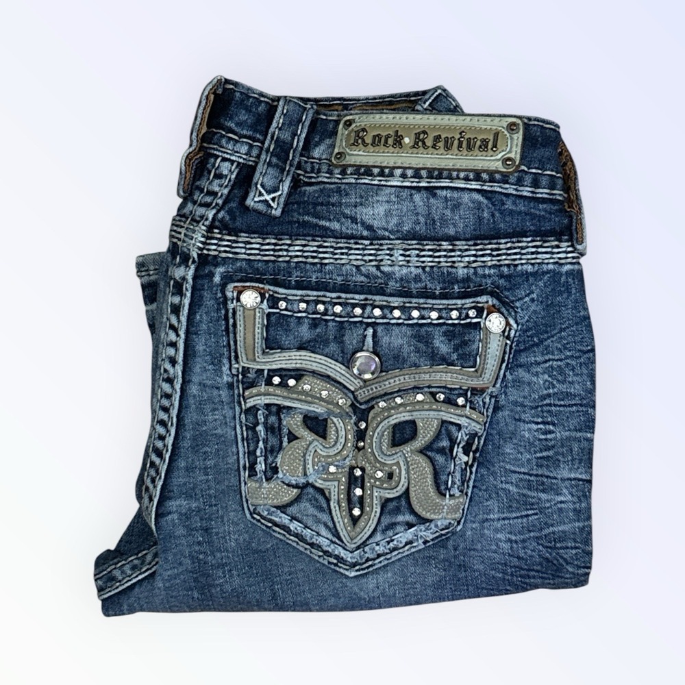 Rock Revival Jeans Womens 28 Blue Jiselle Bootcut Studded‎ Slim 29 Inseam